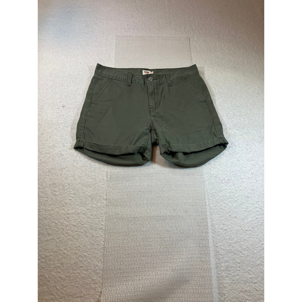 Levi's Green Utility Shorts Women Size 28 Olive Twill Mid Rise Cargo